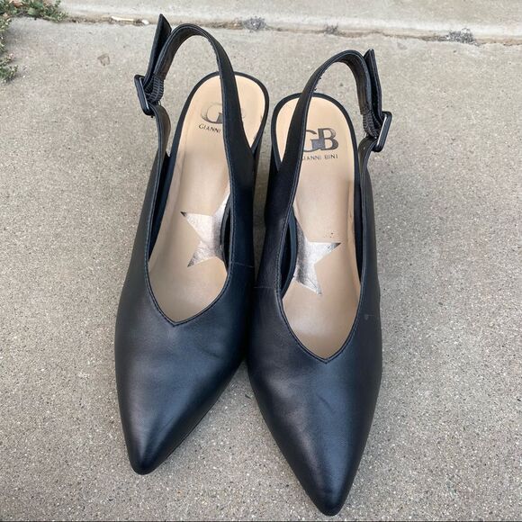 🍄 Gianni Bini Open Heel Leather Upper Chunky Heels - Picture 2 of 7